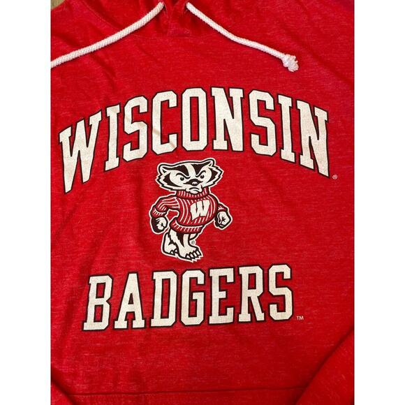 Vintage Blue 84 Wisconsin Badgers Long Sleeved Red Hoodie with Pocket Large - Picture 3 of 5